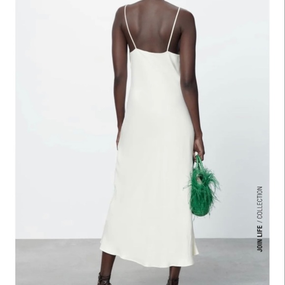 Zara SATIN LINGERIE STYLE DRESS Oyster White XS - Picture 5 of 5